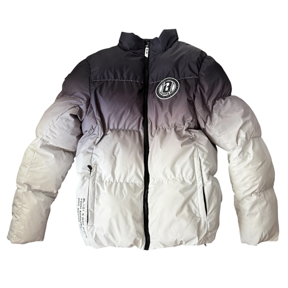 Men's Baseball Lifestyle Gradient Black and White Puffer Jacket Sz Medium